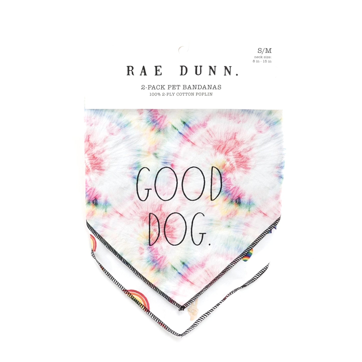 Rae Dunn GOOD DOG Rainbow Dog Bandana -  Pet Bandanas, Handkerchief Scarf for Dogs, 100% Cotton , Machine Washable (2-Pack)