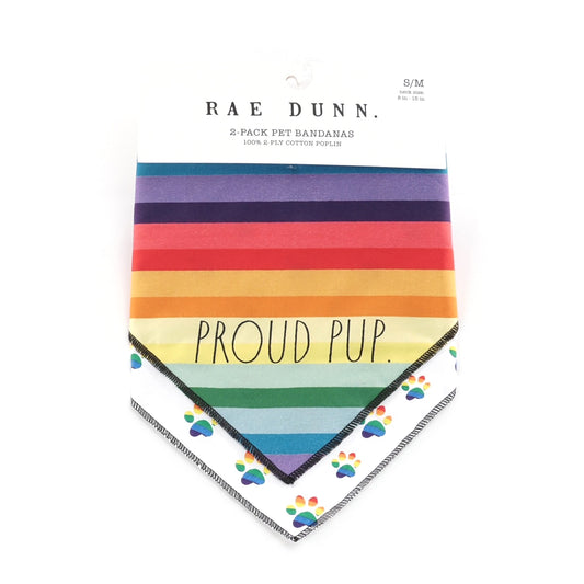 Rae Dunn PROUD PUP Dog Bandana -  Pet Bandanas, Handkerchief Scarf for Dogs, 100% Cotton, Machine Washable (2-Pack)