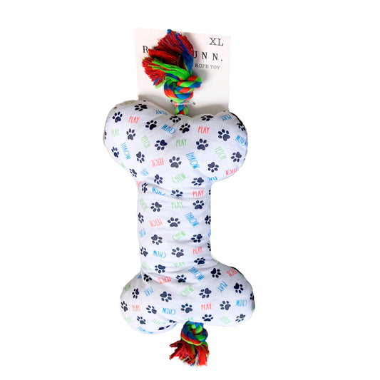 Rae Dunn X-Large Bone Rope Dog Toys with Squeakers, Featuring 'Play' and 'Chew All Over' Print