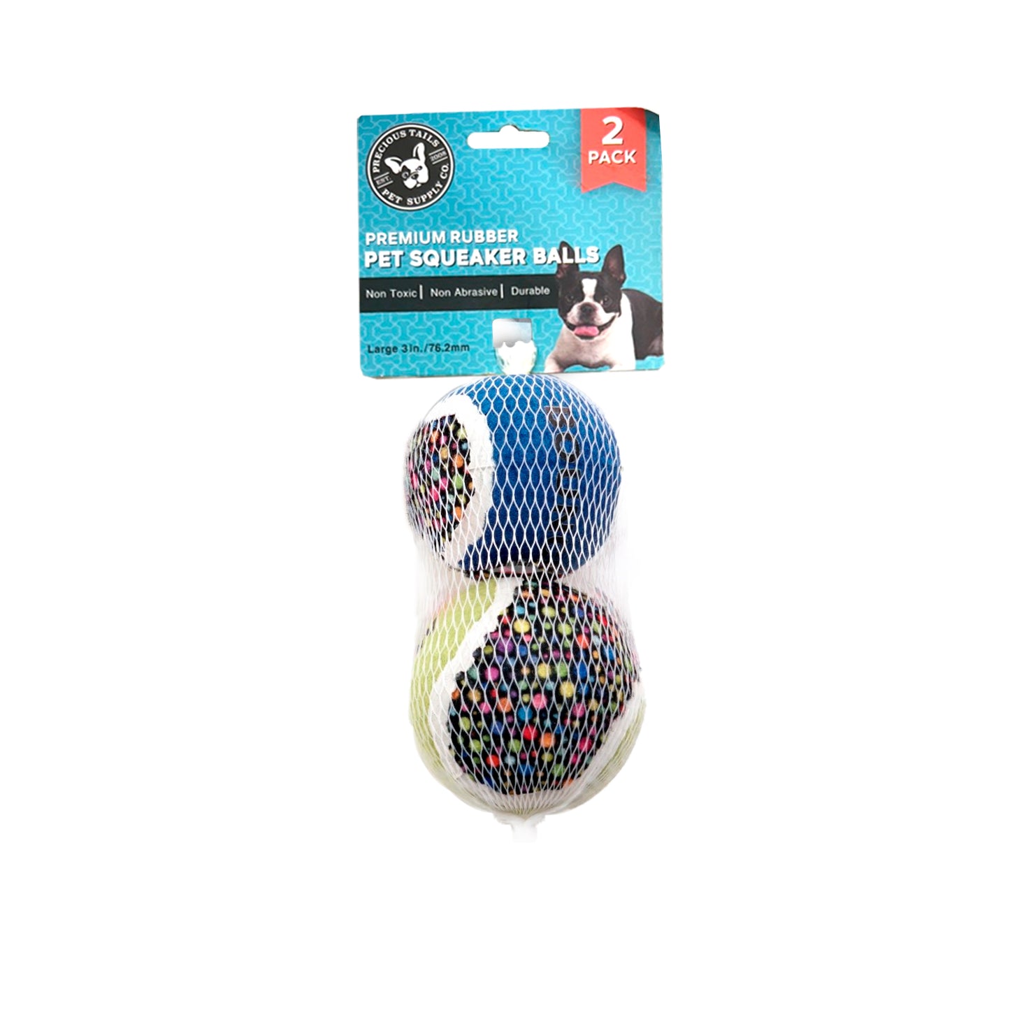 Precious Tails 2-Pack High-Bounce Pet Tennis Balls with Woof and Bounce Print