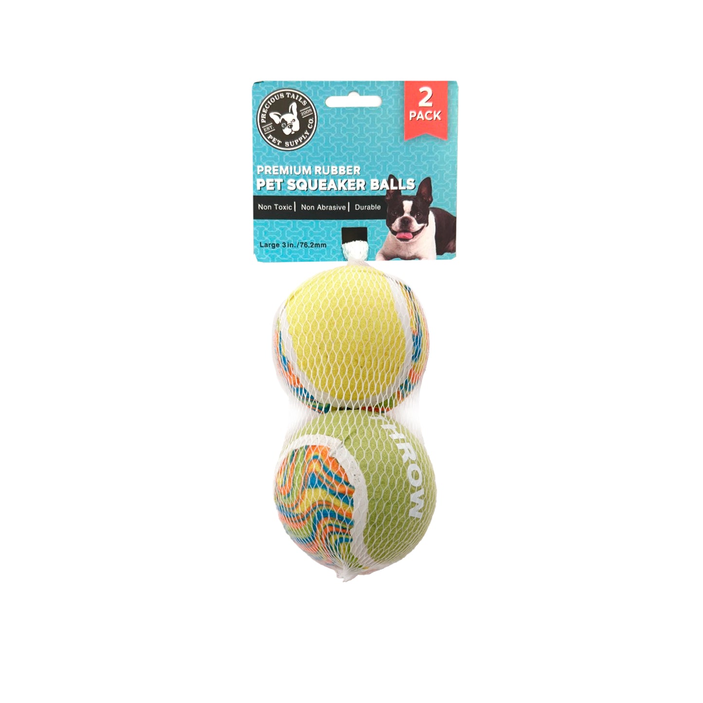 Precious Tails 2-Pack High-Bounce Pet Tennis Balls with Play and Throw Prints