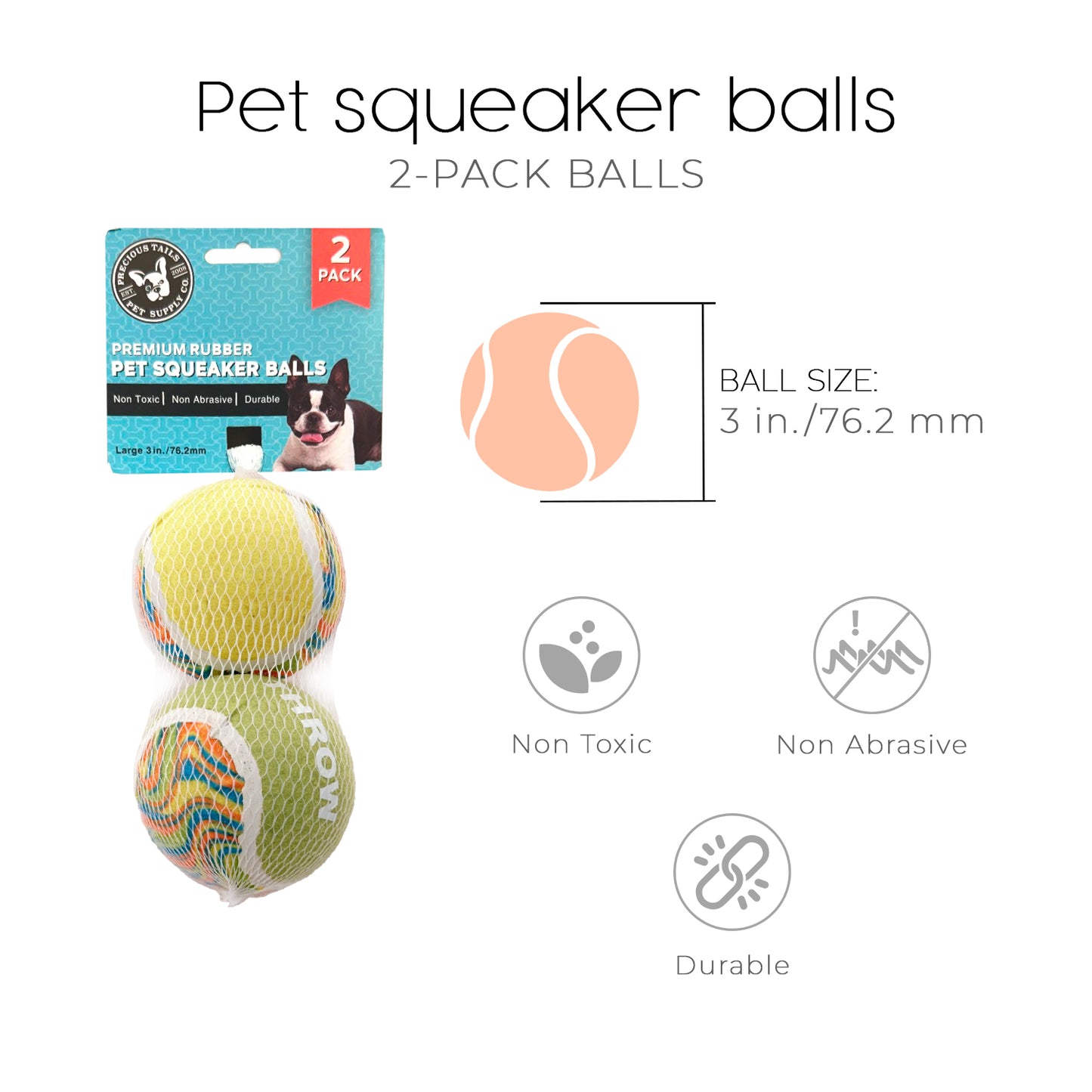 Precious Tails 2-Pack High-Bounce Pet Tennis Balls with Play and Throw Prints