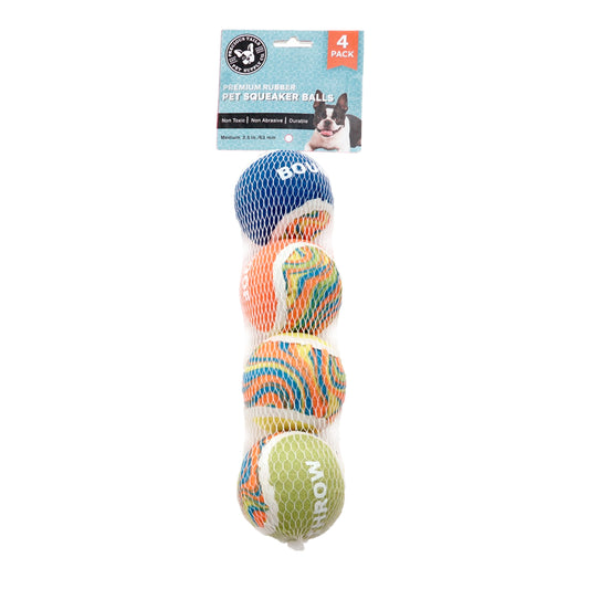 Precious Tails 4-Pack High-Bounce Pet Tennis Balls with Multi Prints